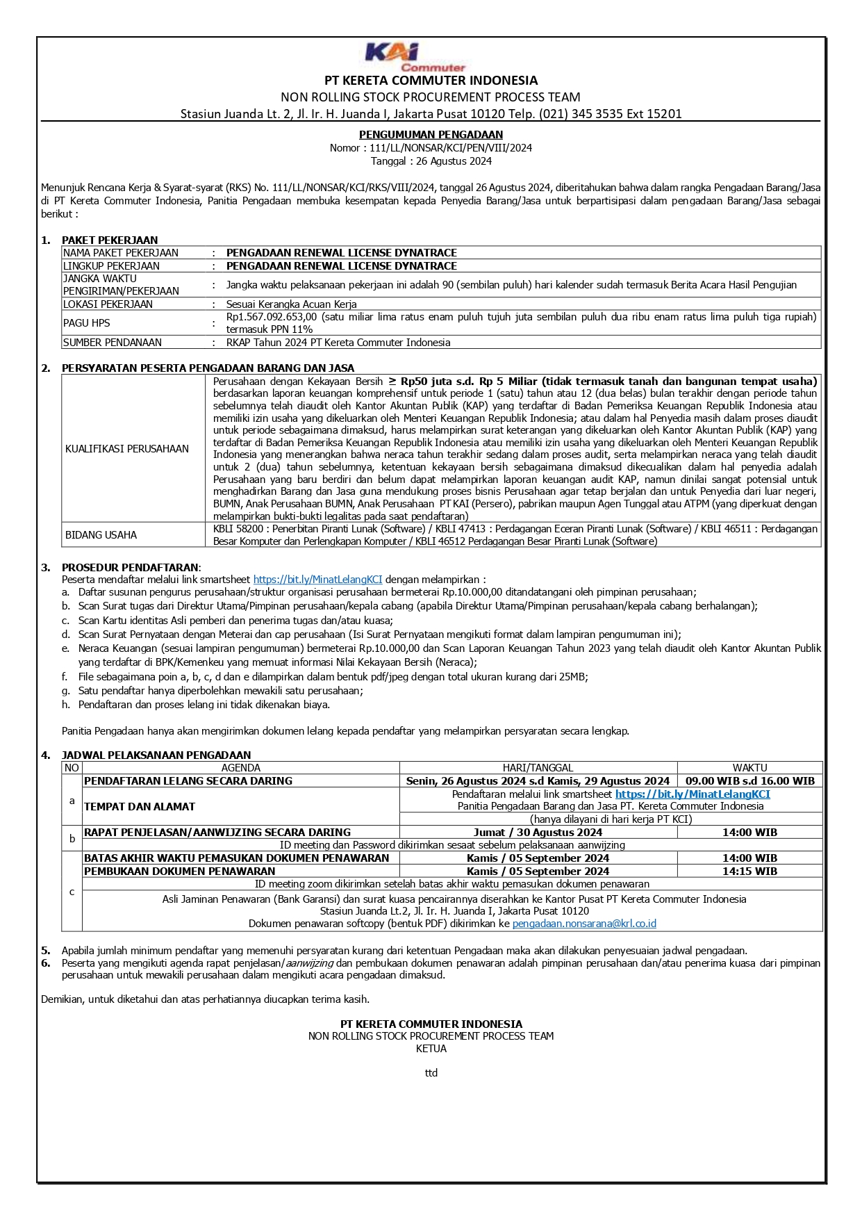 2 pengumuman 111 pengadaan renewal license dynatrace